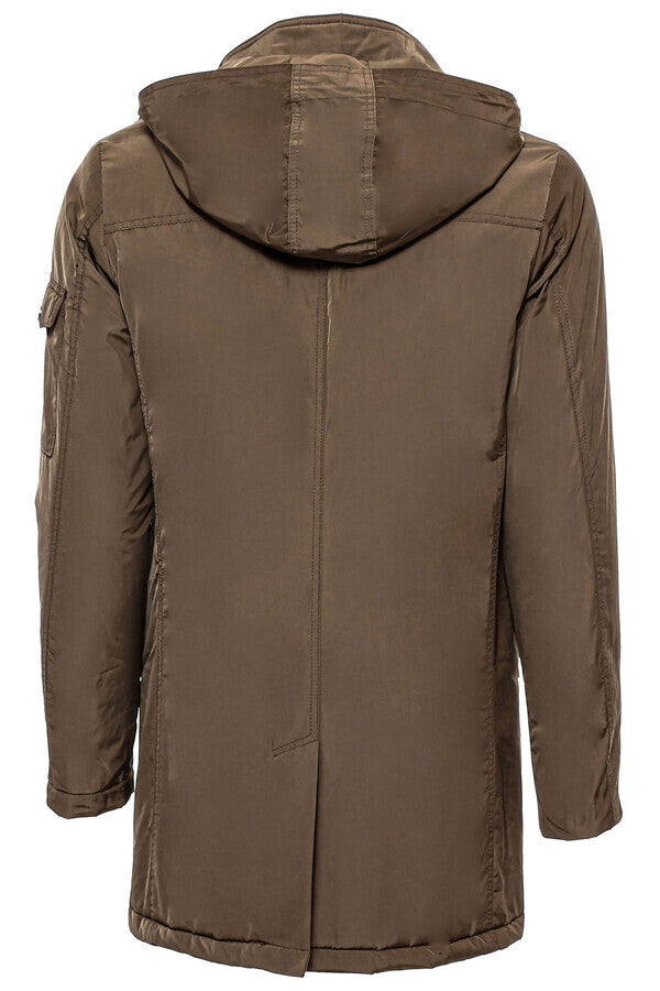 Light Brown Pocket Hooded Men's Coat - Wessi