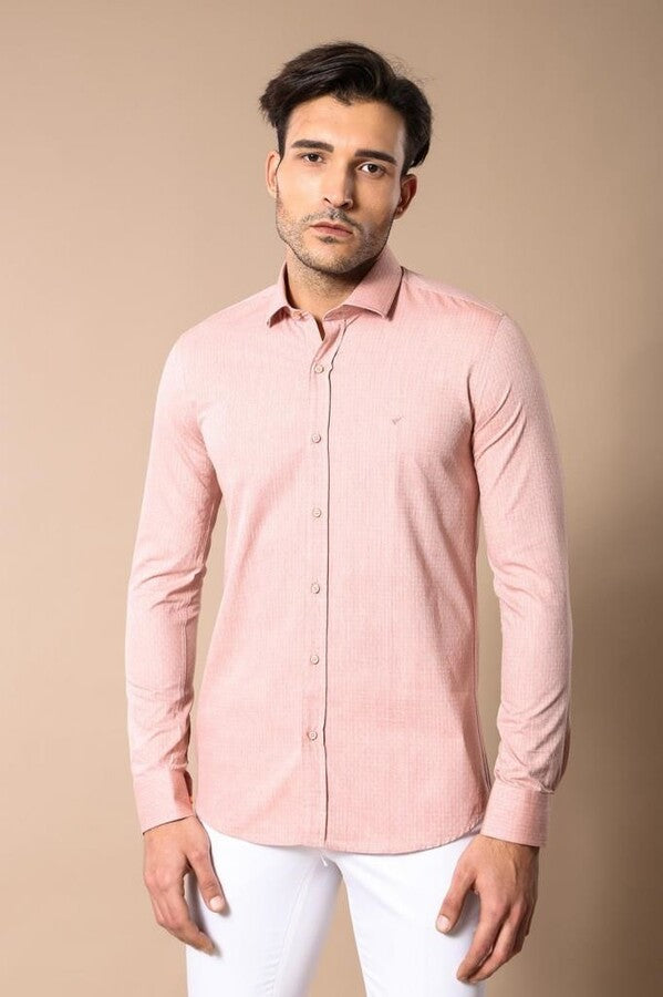 Pink Patterned Slim-Fit Men Shirt | Wessi