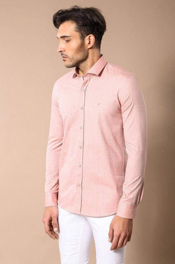 Pink Patterned Slim-Fit Men Shirt | Wessi