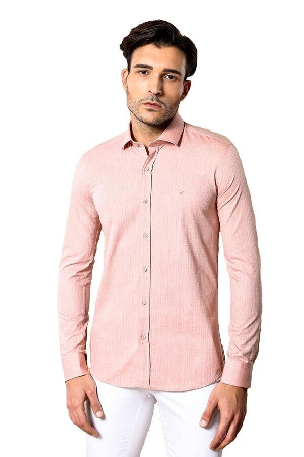 Camisa de hombre entallada con estampado rosa | Wessi