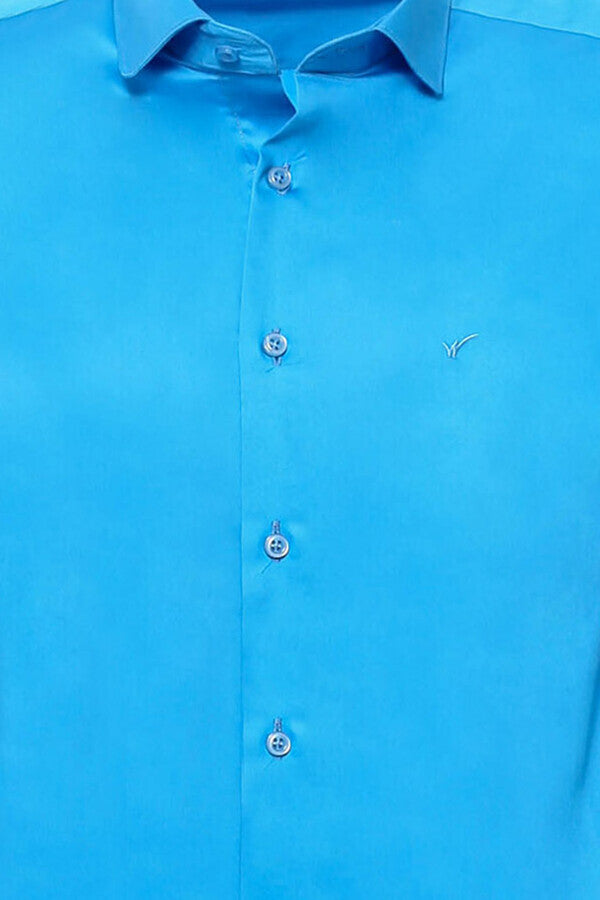 Long Sleeves Cotton Satin Slim Fit Turquoise Men Shirt - Wessi