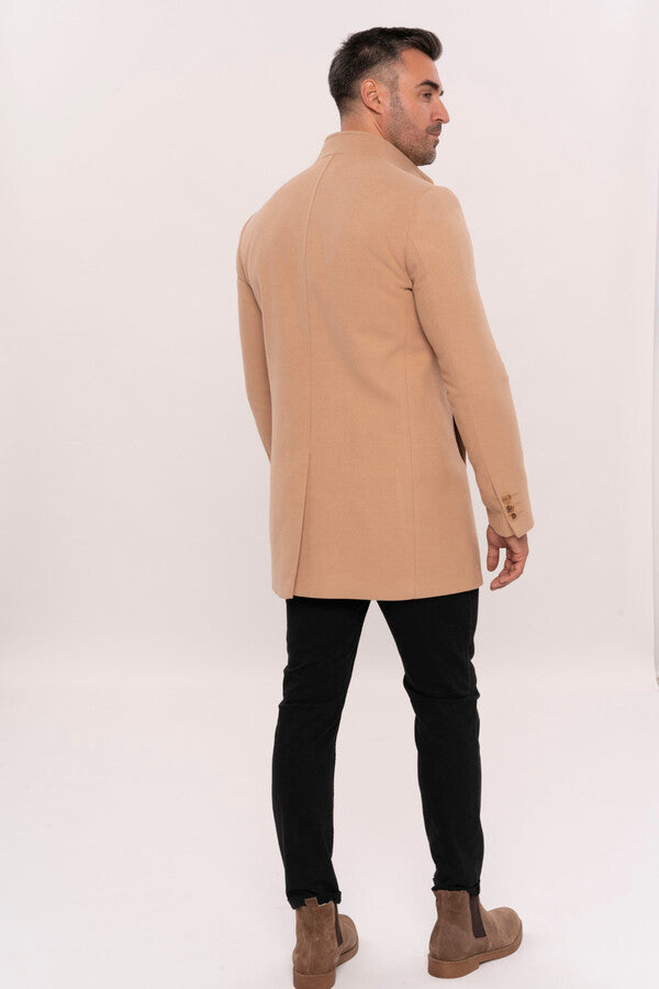 Mandarin Collar Beige Men's Long Men's Coat | Wessi