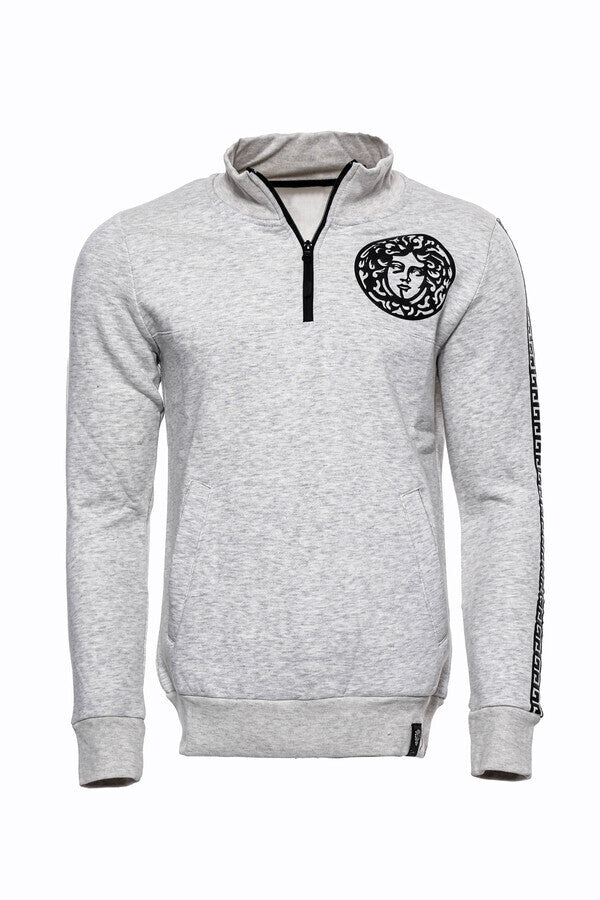 Sudadera gris estampada con cuello mandarín - Wessi