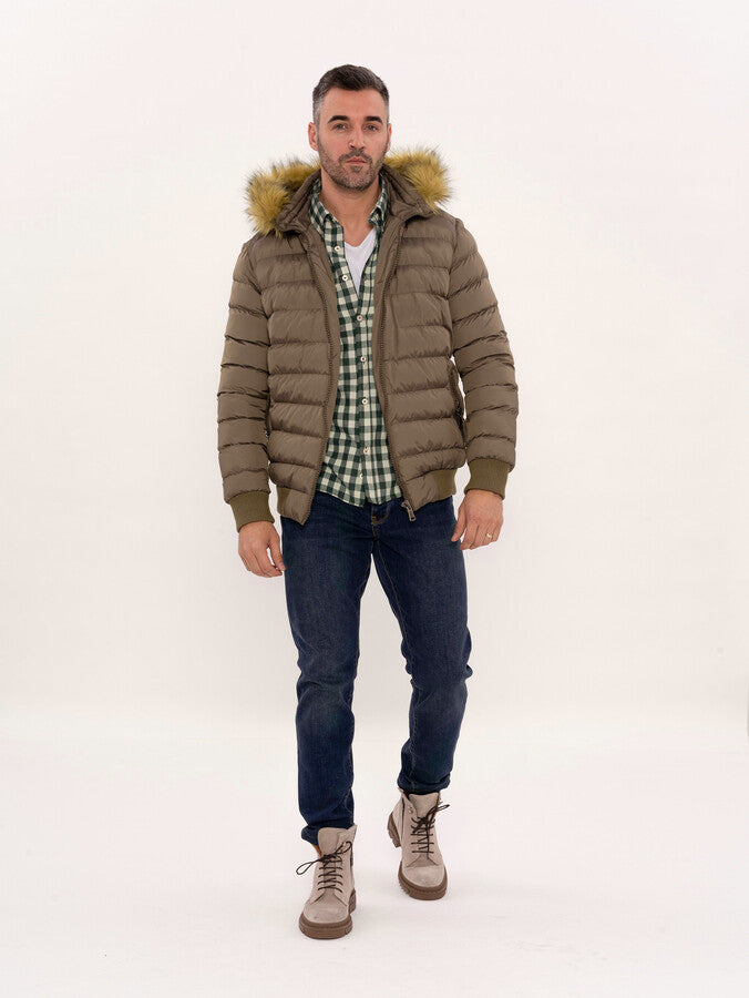 Men's Brown Down coat with Fur | Wessi