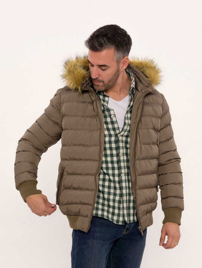 Men's Brown Down coat with Fur | Wessi