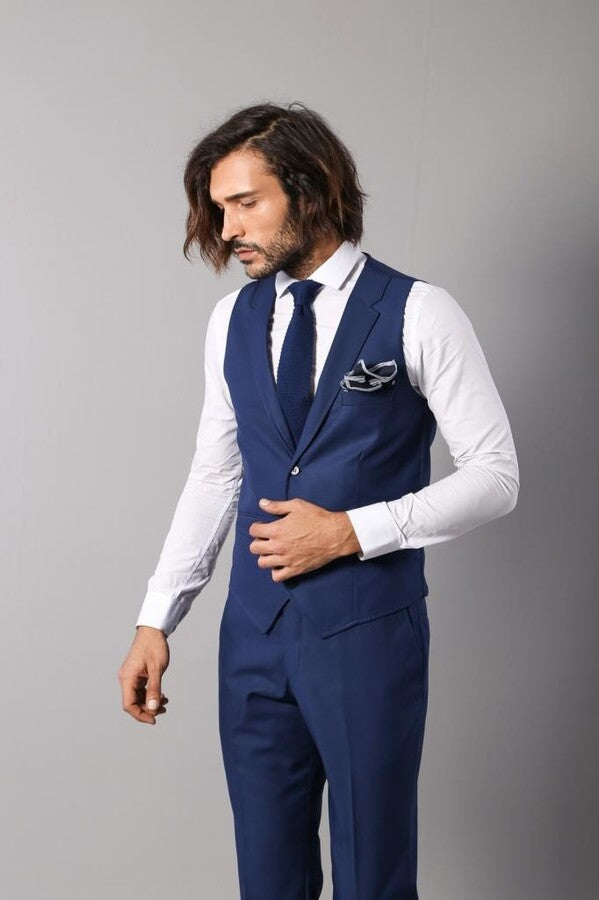 Chaleco con cuello índigo y pantalones para hombre - Wessi