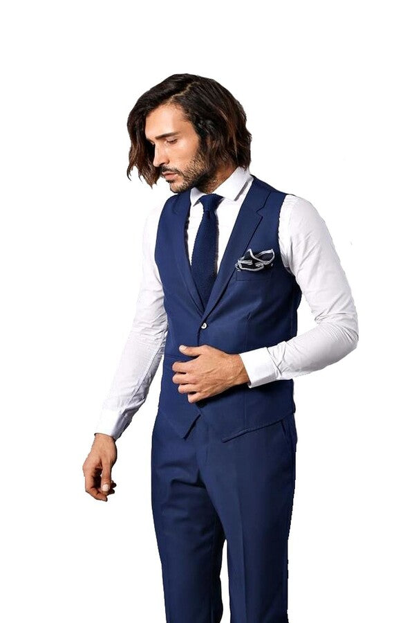 Chaleco con cuello índigo y pantalones para hombre - Wessi