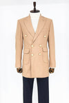 Metal Buttoned Double Breasted Cream Men Coat - Wessi