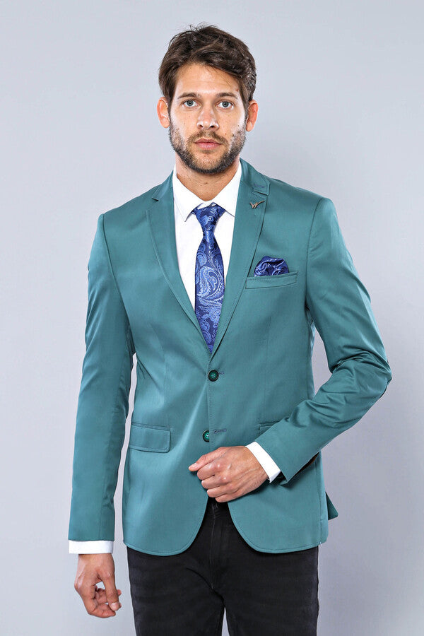 Modeled Cotton Green Blazer - Wessi