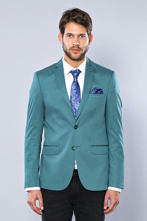 Modeled Cotton Green Blazer - Wessi