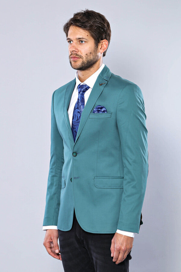 Modeled Cotton Green Blazer - Wessi