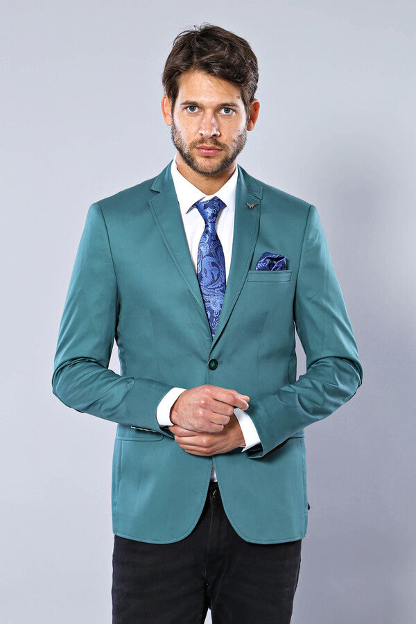 Modeled Cotton Green Blazer - Wessi