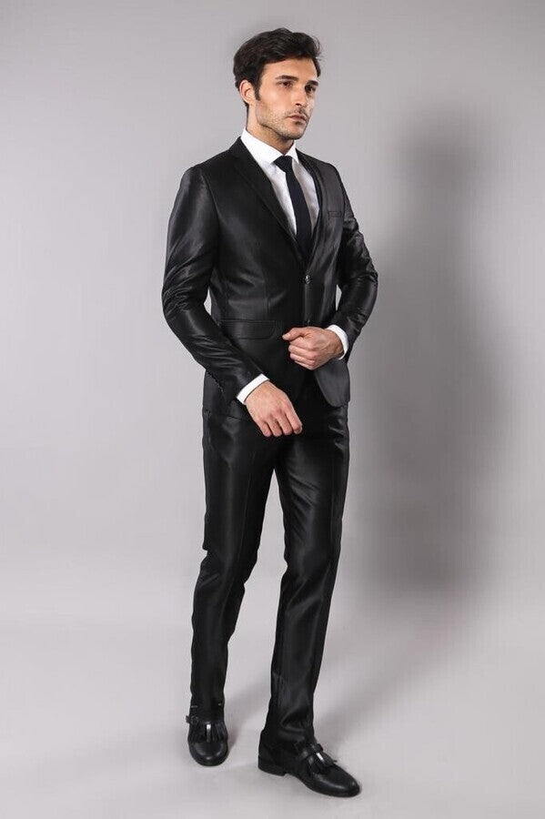 Modeled Shiny Black Suit | Wessi