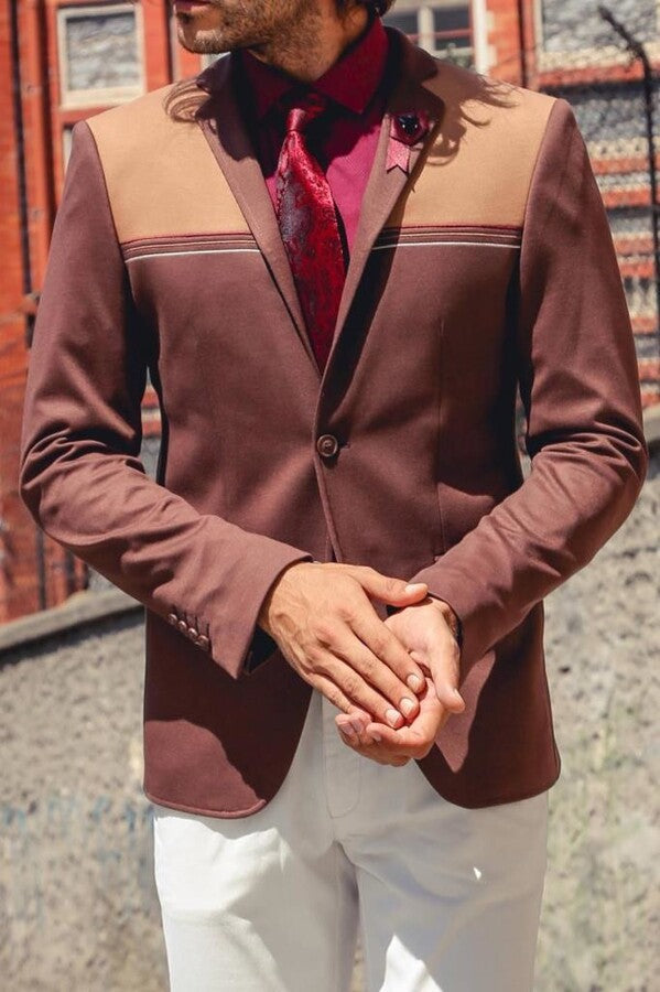 Modeled Slim Fit Brown Blazer - Wessi