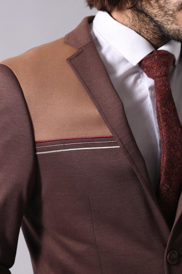 Modeled Slim Fit Brown Blazer - Wessi