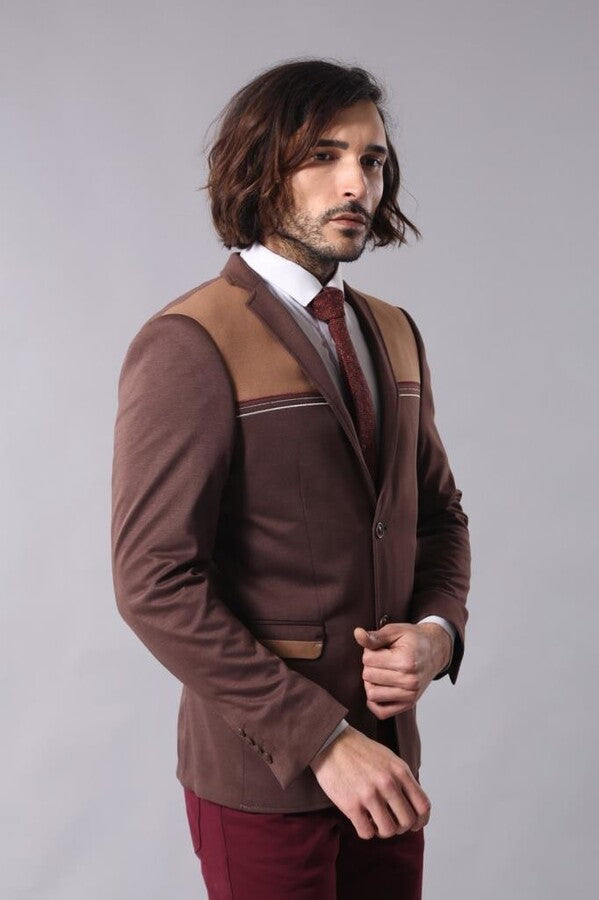 Modeled Slim Fit Brown Blazer - Wessi