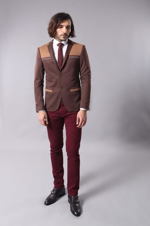 Modeled Slim Fit Brown Blazer - Wessi