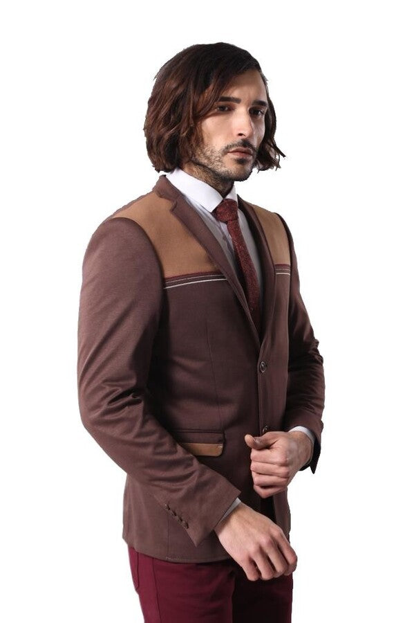 Modeled Slim Fit Brown Blazer - Wessi