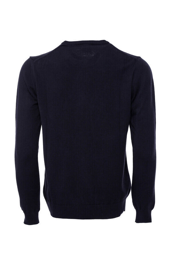 Navy Blue Crew Neck Sweater - Wessi