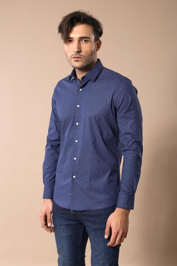 Camisa entallada con estampado floral azul marino - Wessi