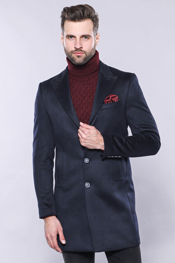 Navy Blue Long Coat - Wessi