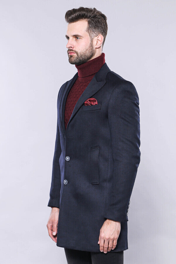 Navy Blue Long Coat - Wessi