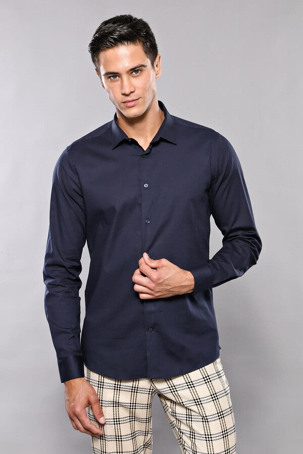 Camisa azul marino para hombre | Wessi