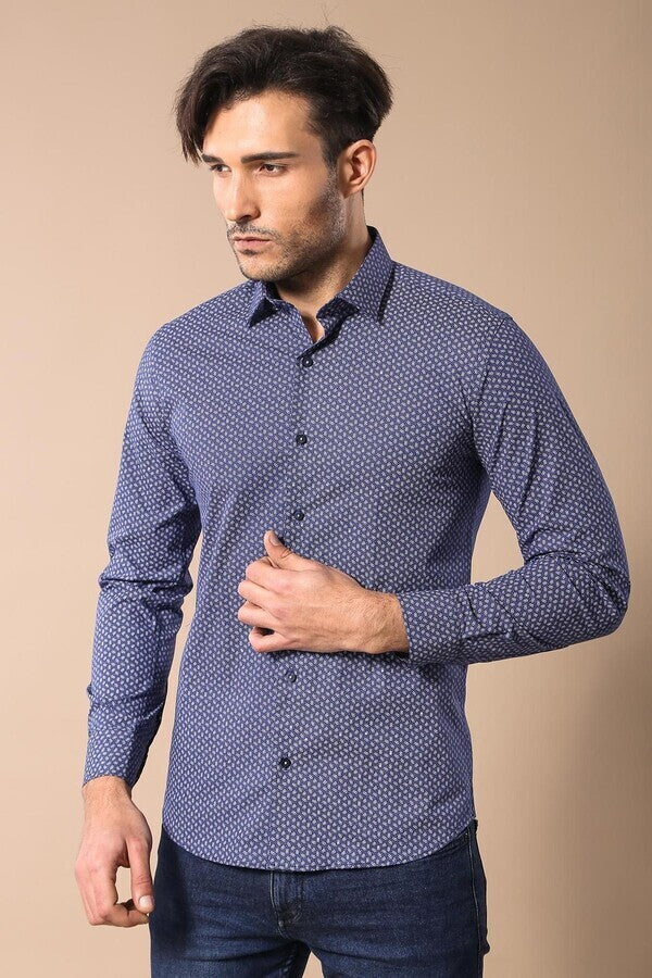 Navy Blue Patterned Shirt | Wessi