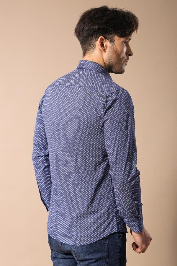 Navy Blue Patterned Shirt | Wessi