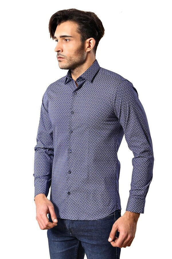 Navy Blue Patterned Shirt | Wessi