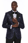 Navy Blue Sequin Patterned Party Blazer | Wessi