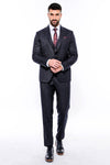 Navy Blue Striped Men's Vested Slim-Fit Suit - Wessi