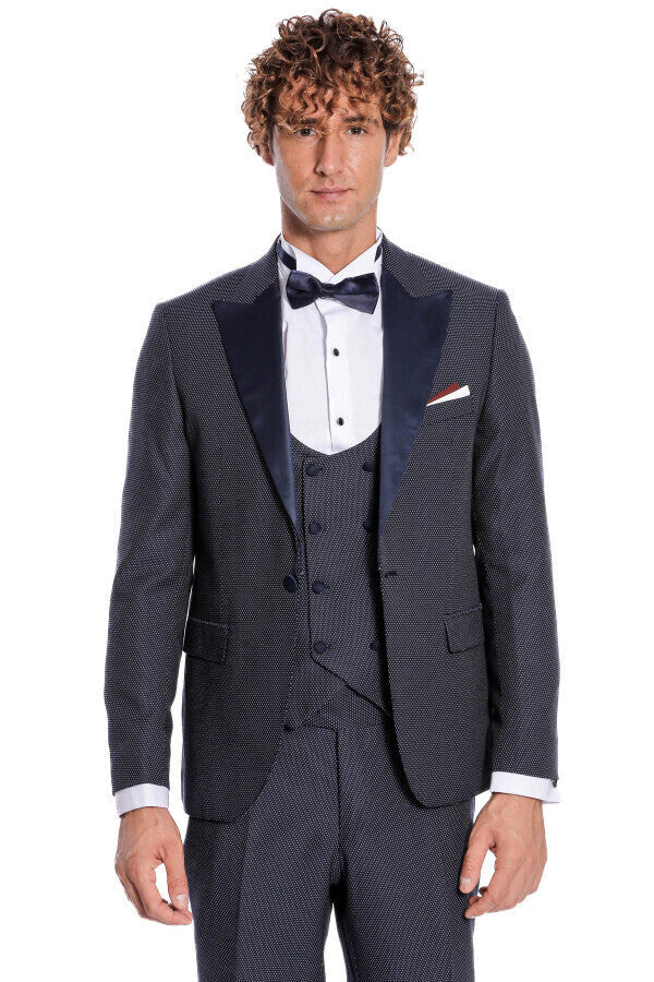 Navy Blue Tuxedo Suit - Wessi