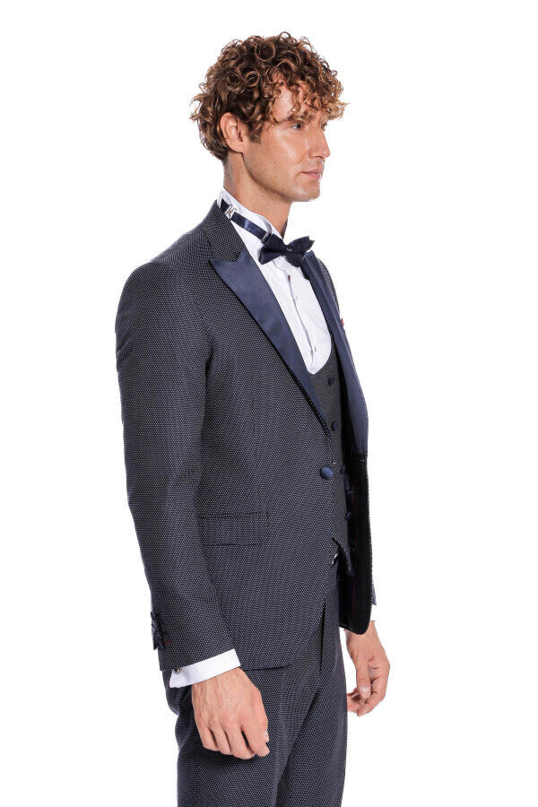 Navy Blue Tuxedo Suit - Wessi