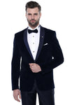 Navy Blue Velvet Blazer - Wessi