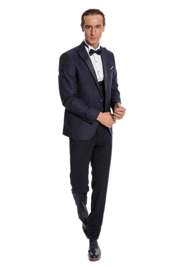 Navy Blue Vested Tuxedo - Wessi