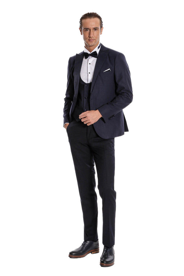 Navy Blue Vested Tuxedo - Wessi