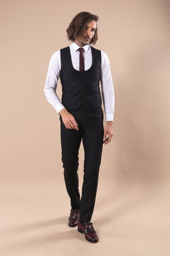 Notch Lapel Slim Fit Single Button Black Suit | Wessi