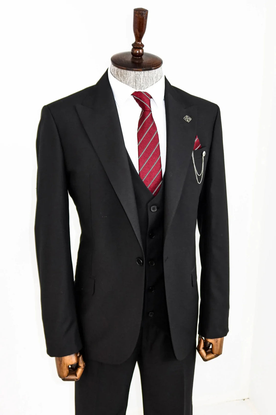 Notch Lapel Slim Fit Single Button Black Suit | Wessi