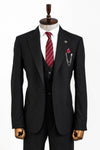 Notch Lapel Slim Fit Single Button Black Suit | Wessi