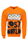 Sudadera naranja con cuello circular y estampado de gato - Wessi