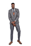 Orange Vested Checked Grey Men Suit - Wessi