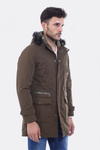Fur Hooded Parka Khaki Men Coat - Wessi