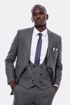 Striped Dark Beige Double Breasted Suit - Wessi