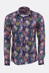قميص رجالي ملون منقوش عليه زهور وأكمام طويلة باللون الأزرق الداكن - ويسي
