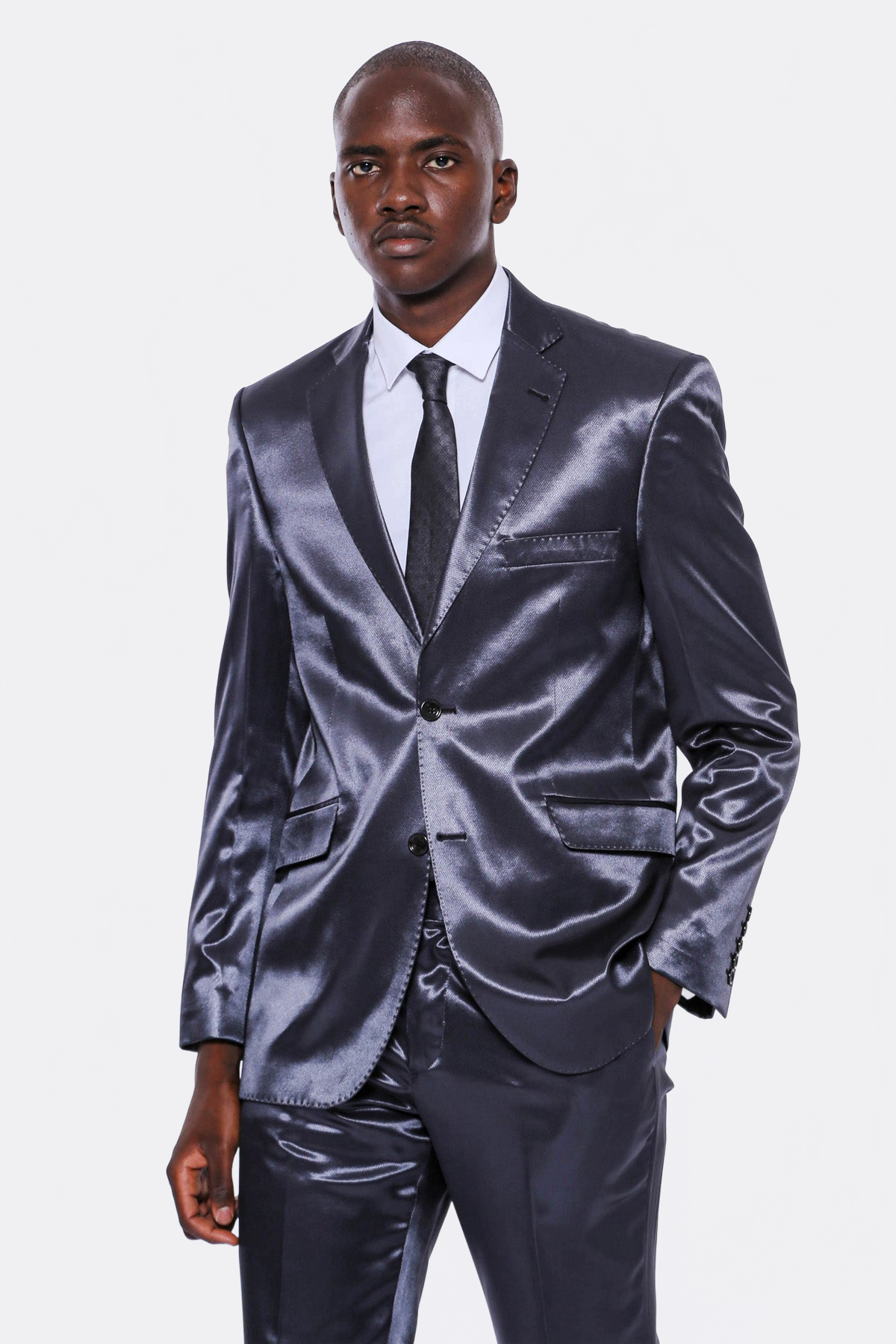 Two Buttons Two Piece Slim Fit Satin Navy Blue Men Suit – Wessi Wholesale
