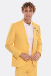 2 Piece Patterned Slim Fit Yellow Men Suit - Wessi