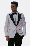 Feather Patterned Slim Fit White Men Prom Blazer - Wessi