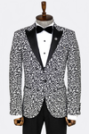 Scroll Patterned White Men Prom Blazer - Wessi