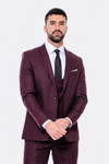 Plain Slim Fit Burgundy Men Suit - Wessi
